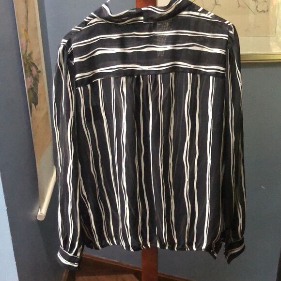 Pleione Sheer Black and White Striped Long Sleeve Blouse XL - Picture 2 of 6